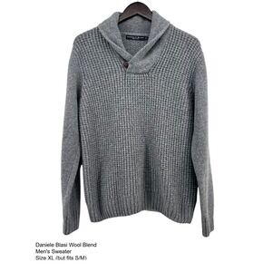 Daniele Blasi Wool Blend Shawl Collar Sweater Men Size XL (Fits S/M) Grey Button